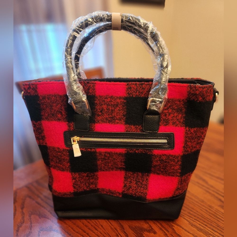 Red and Black Plaid Handbag - Picture 3 of 7
